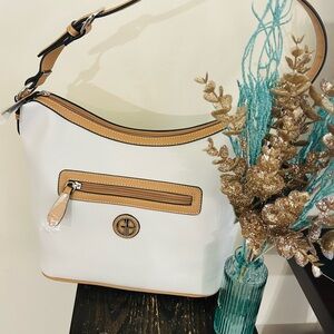 Giani Bernini White and Tan Hobo Bag with Gold Accents